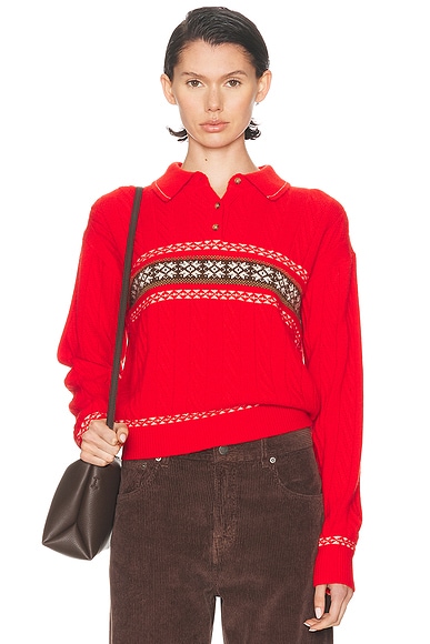 Cable Collegiate Polo Sweater Chili Combo