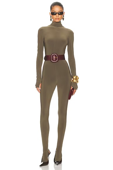 Long Sleeve Slim Fit Turtleneck Footie Catsuit Bark