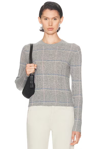 Shrunken Check Crewneck Sweater Heather Grey