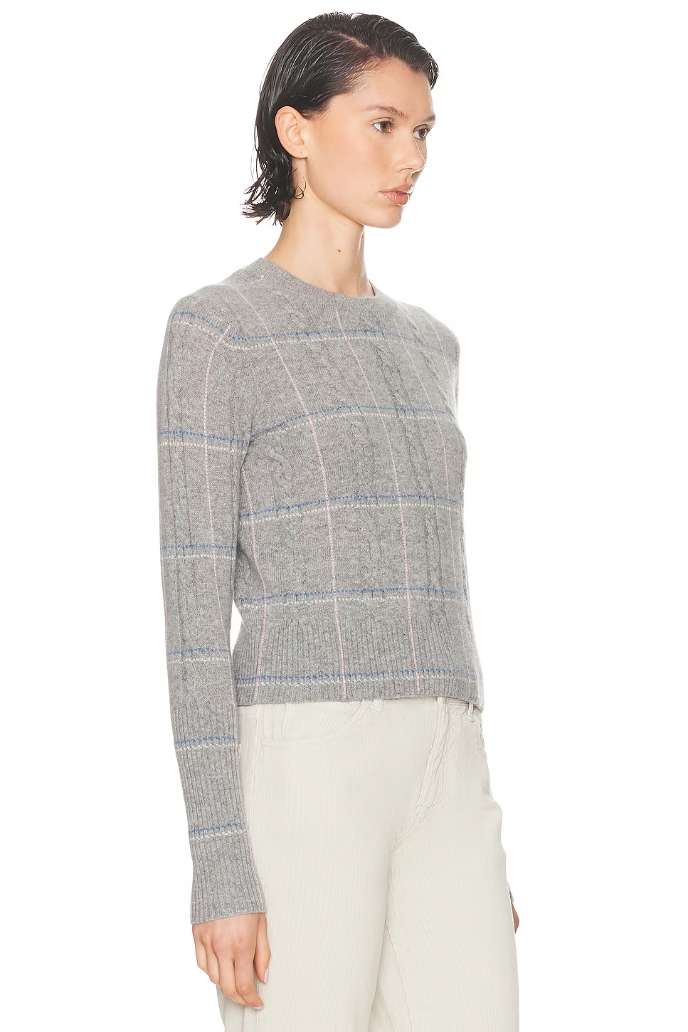 Shrunken Check Crewneck Sweater Heather Grey
