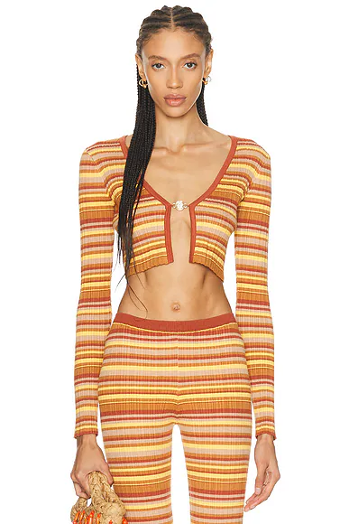 Ann Cardigan Toffee Rib Stripes