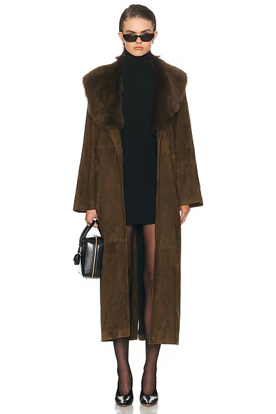 Briona Luxurious Suede Coat Deep Olive