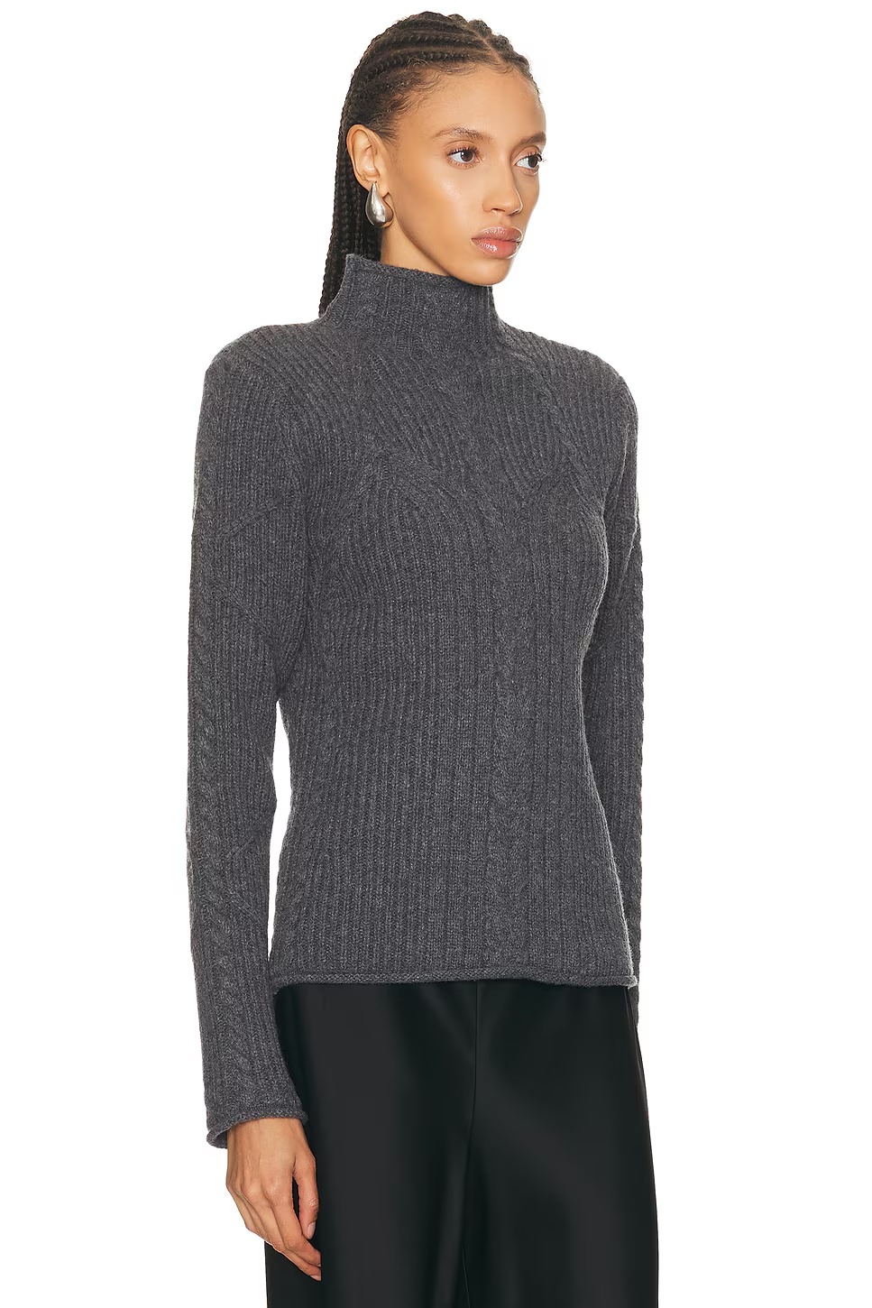 Cable Turtleneck Sweater Charcoal