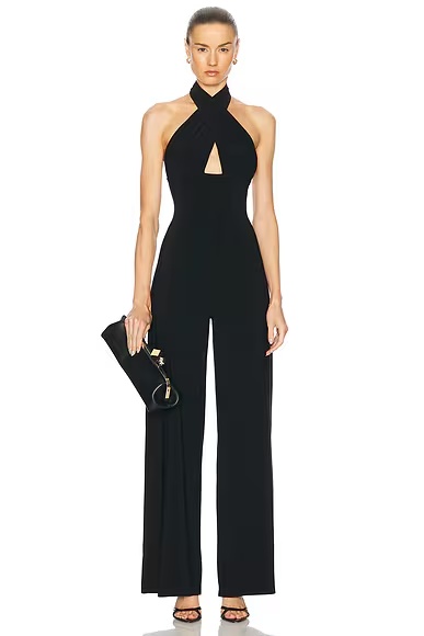 Cross Halter Straight Leg Jumpsuit Black