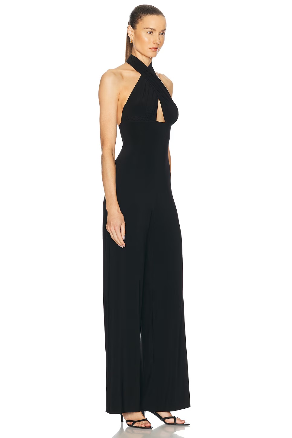 Cross Halter Straight Leg Jumpsuit Black
