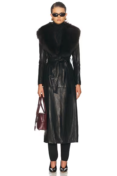 Dakota Glamorous Leather Coat Black Espresso