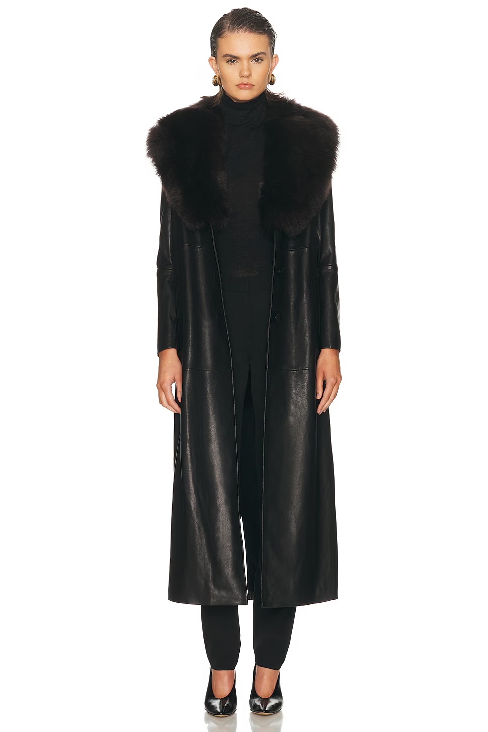 Dakota Glamorous Leather Coat Black Espresso