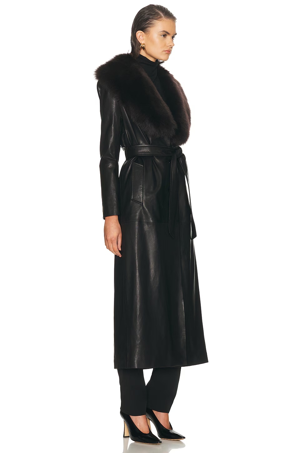 Dakota Glamorous Leather Coat Black Espresso