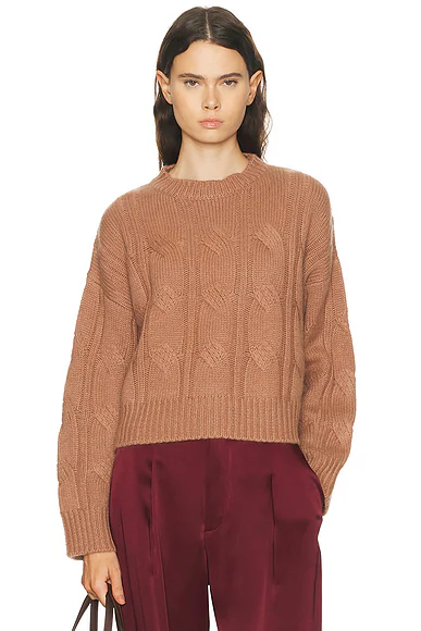 Tristan Crewneck Cable Pullover Sweater Prairie Sand