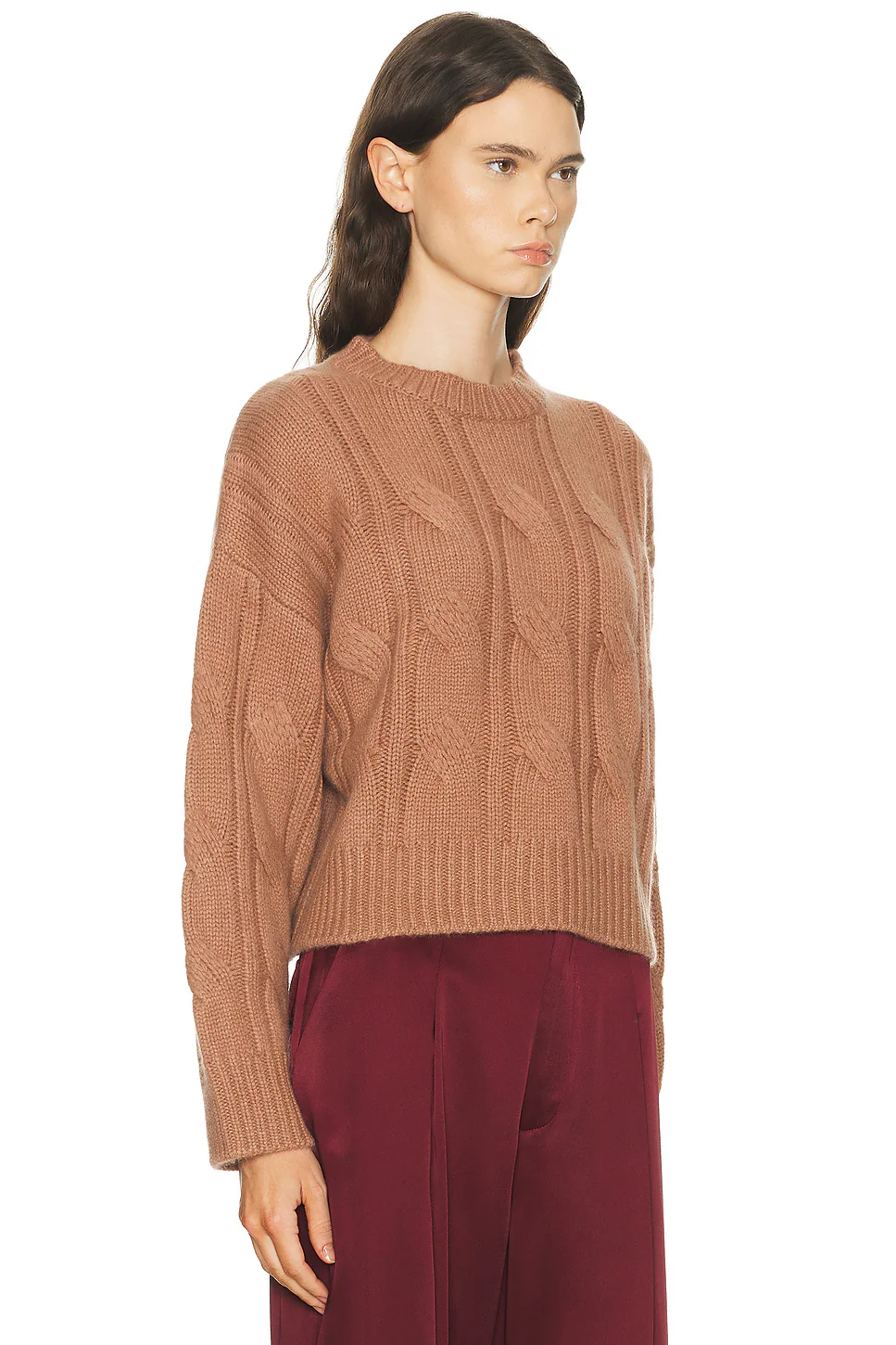 Tristan Crewneck Cable Pullover Sweater Prairie Sand