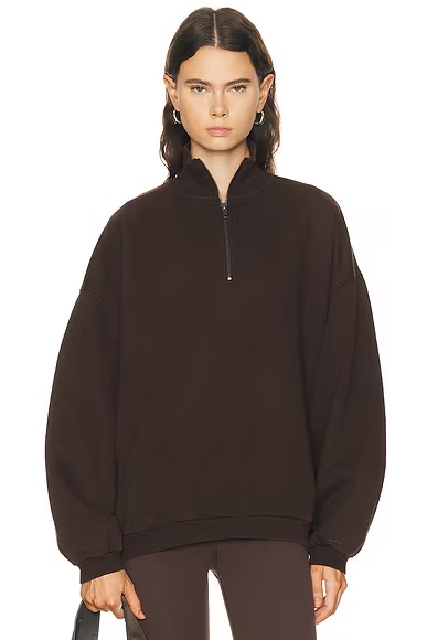 Boyfriend Fleece Slouchy Turtleneck Pullover Sweatshirt Espresso