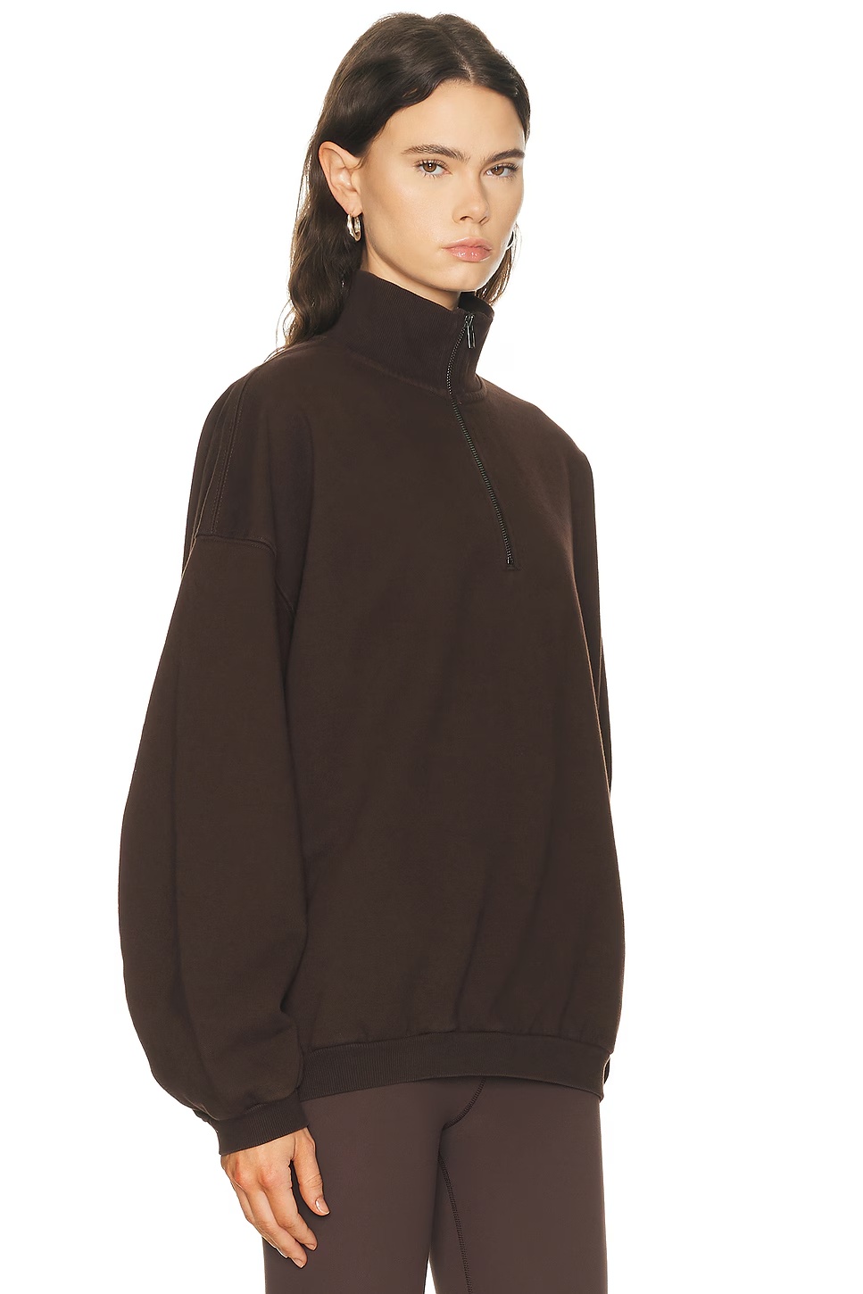 Boyfriend Fleece Slouchy Turtleneck Pullover Sweatshirt Espresso