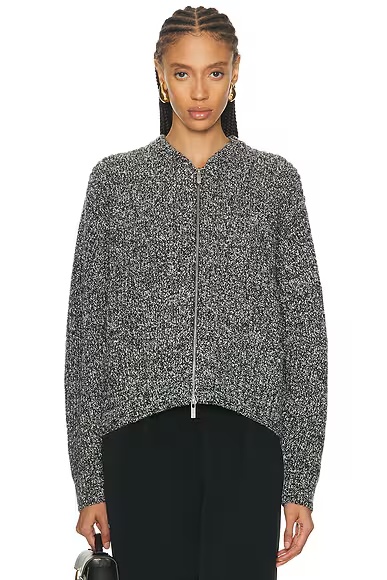 Marled Zip Up Sweater Black & White