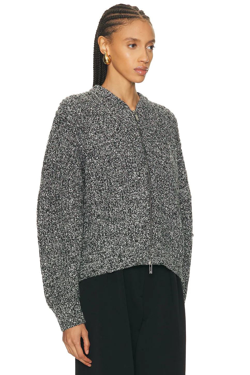 Marled Zip Up Sweater Black & White