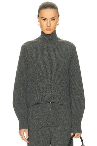 Cropped Rib Turtleneck Sweater Charcoal