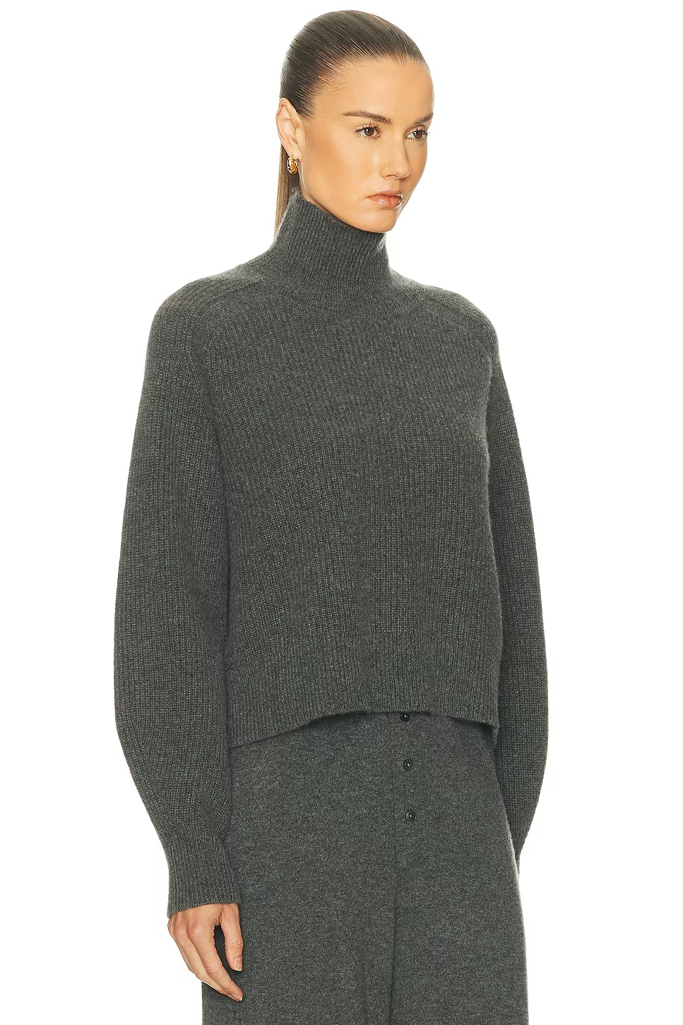 Cropped Rib Turtleneck Sweater Charcoal