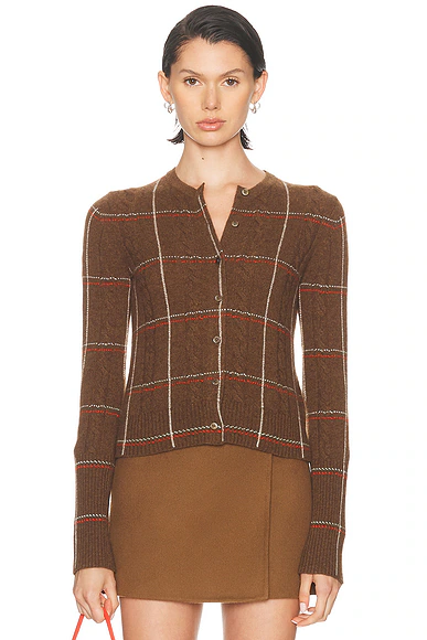 Jane Check Cardigan Chestnut Combo