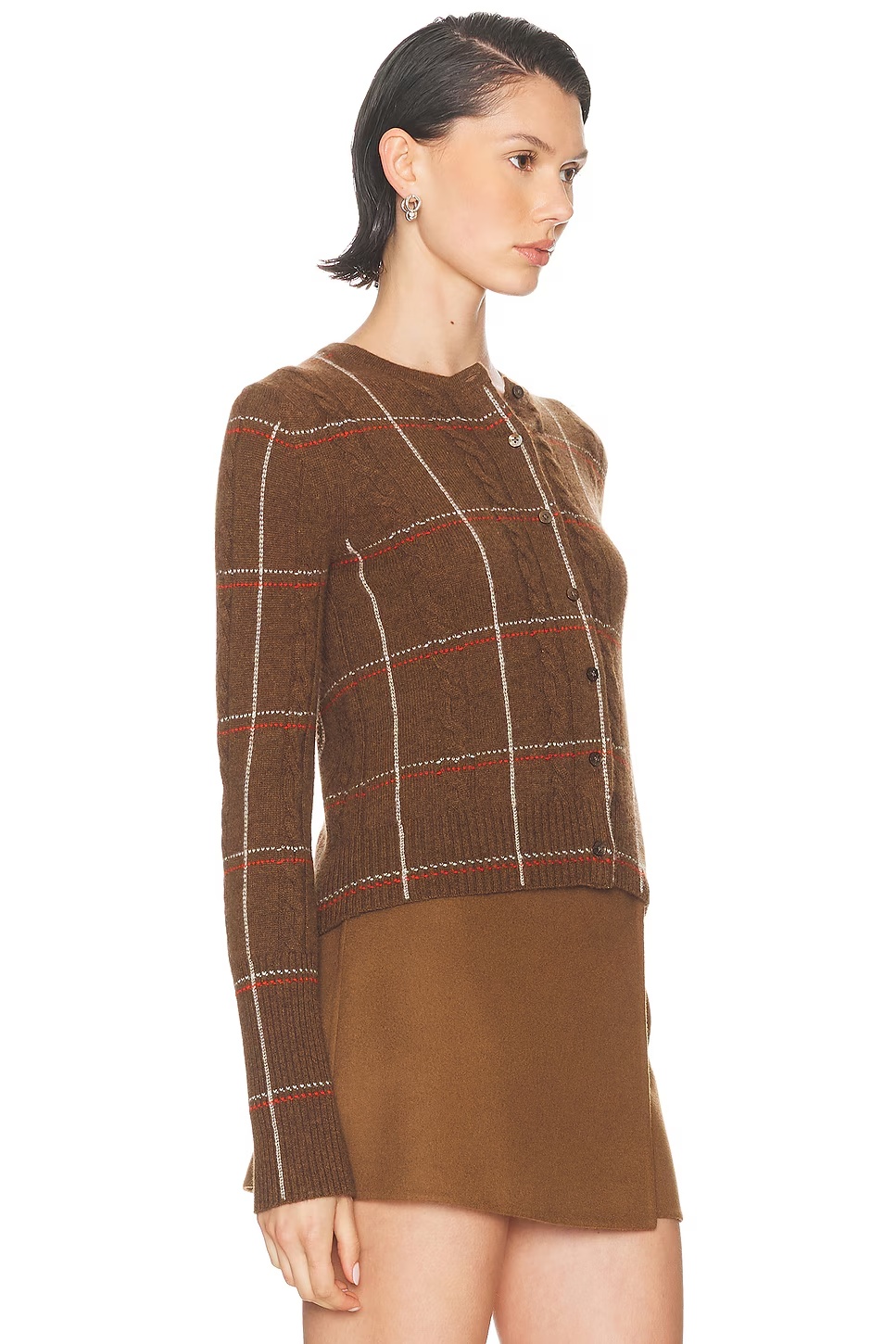 Jane Check Cardigan Chestnut Combo