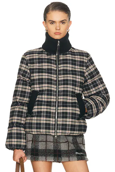 Bryony Short Puffer Jacket Navy Check