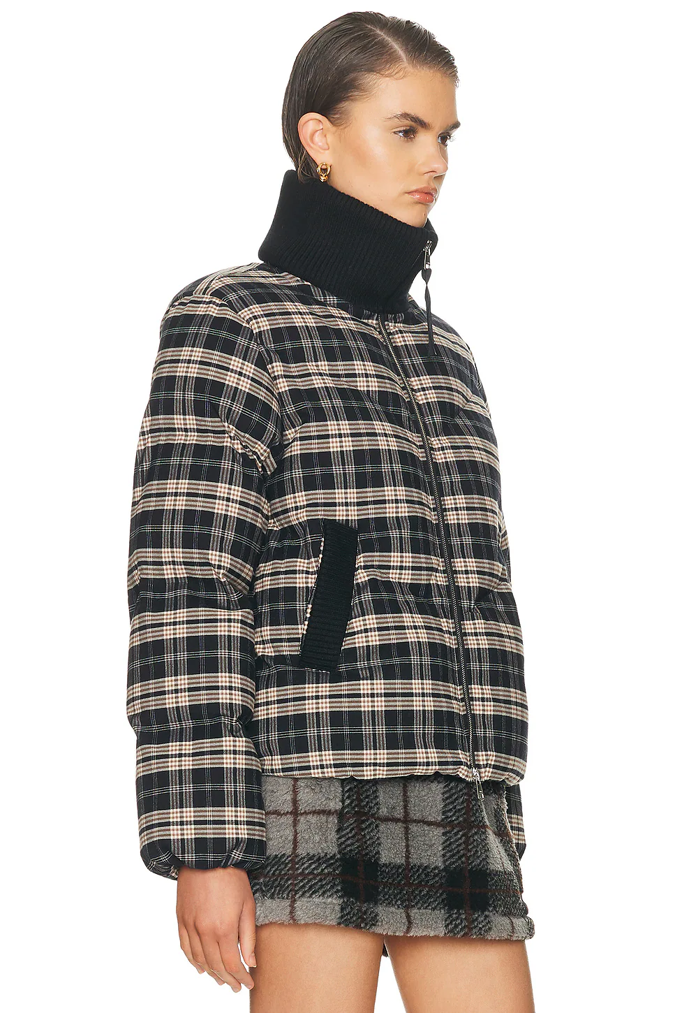 Bryony Short Puffer Jacket Navy Check