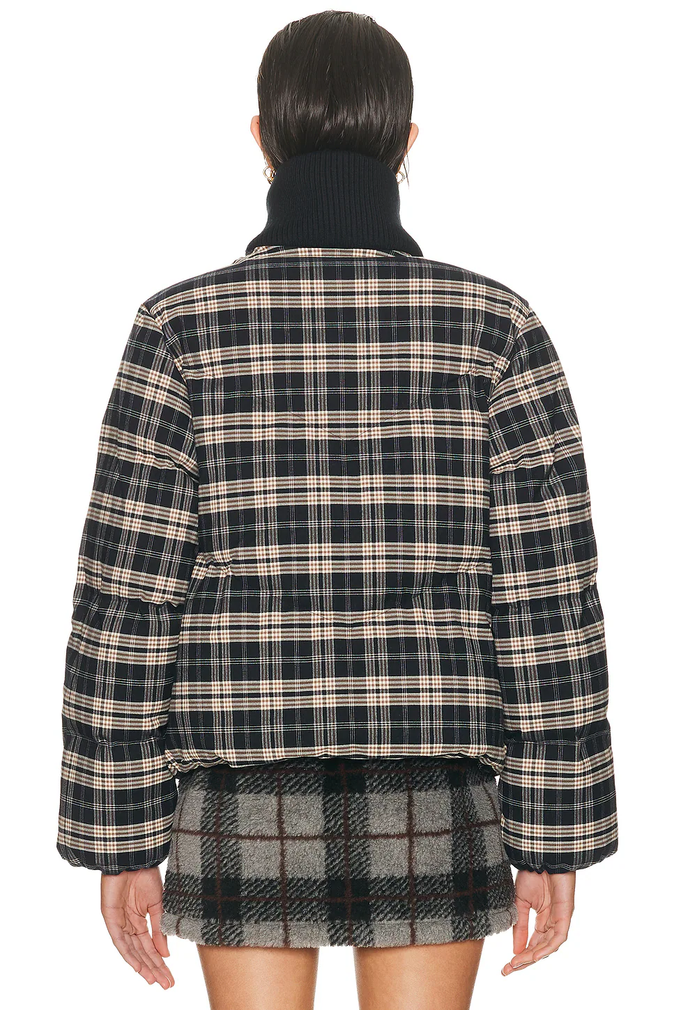 Bryony Short Puffer Jacket Navy Check