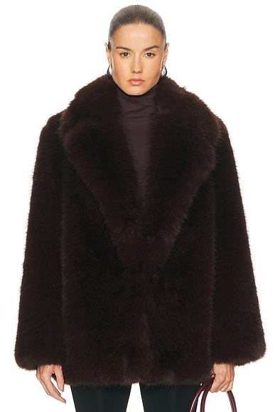 by Marianna Gamine Faux Fur Jacket Dark Brown