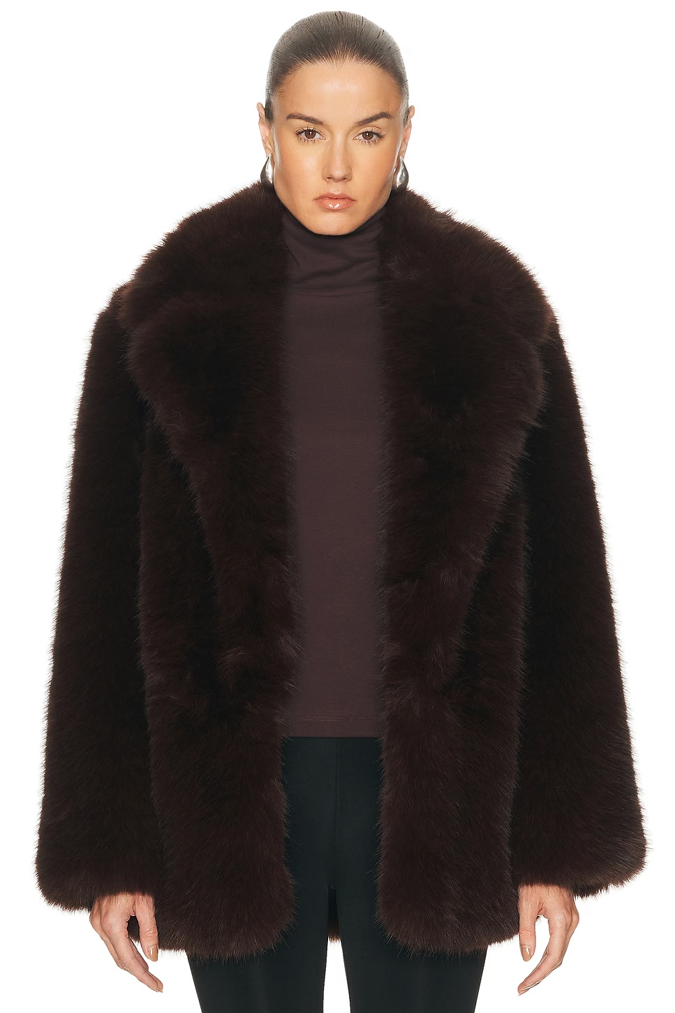 by Marianna Gamine Faux Fur Jacket Dark Brown