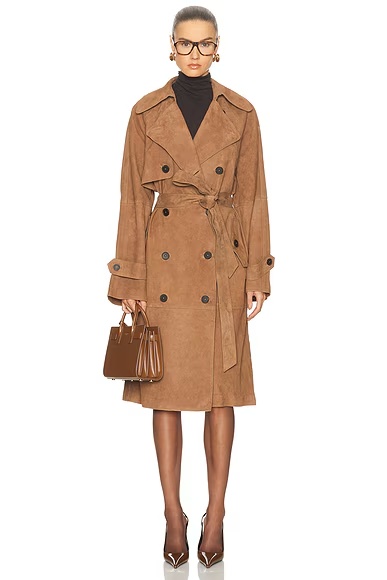 By Marianna Dara Suede Trench Coat Toffee