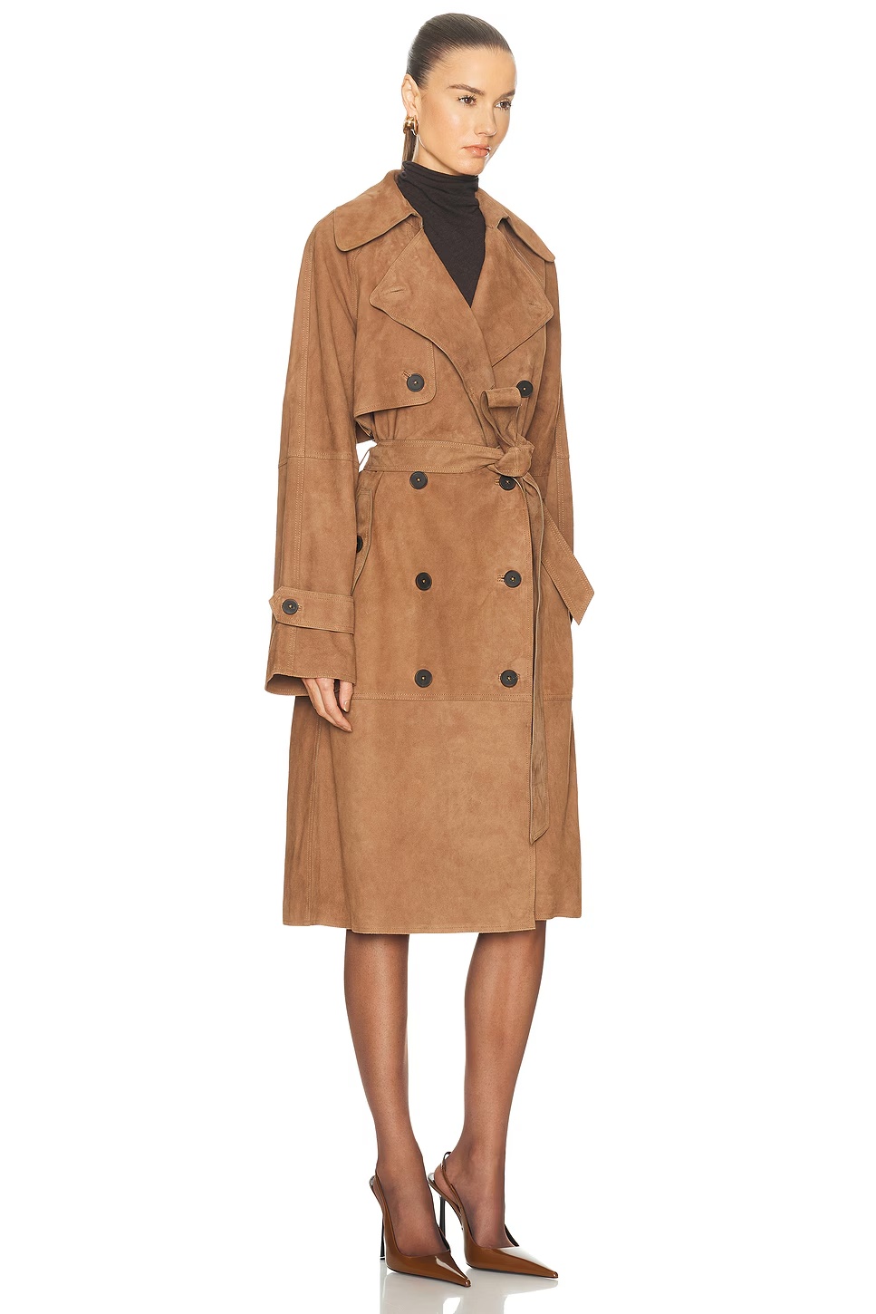 By Marianna Dara Suede Trench Coat Toffee