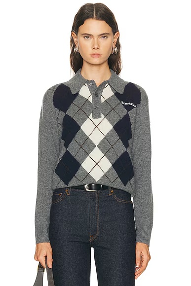 Serif Logo Cashmere Polo Sweater Gray