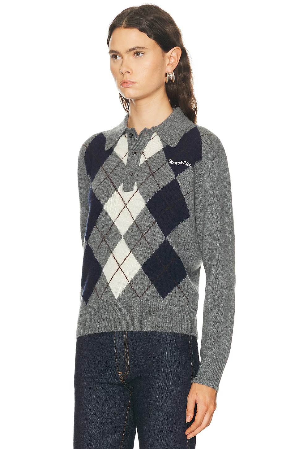Serif Logo Cashmere Polo Sweater Gray