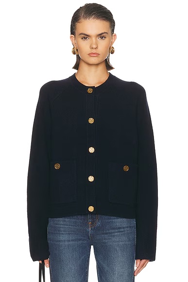 Hammered Button Cardigan Navy