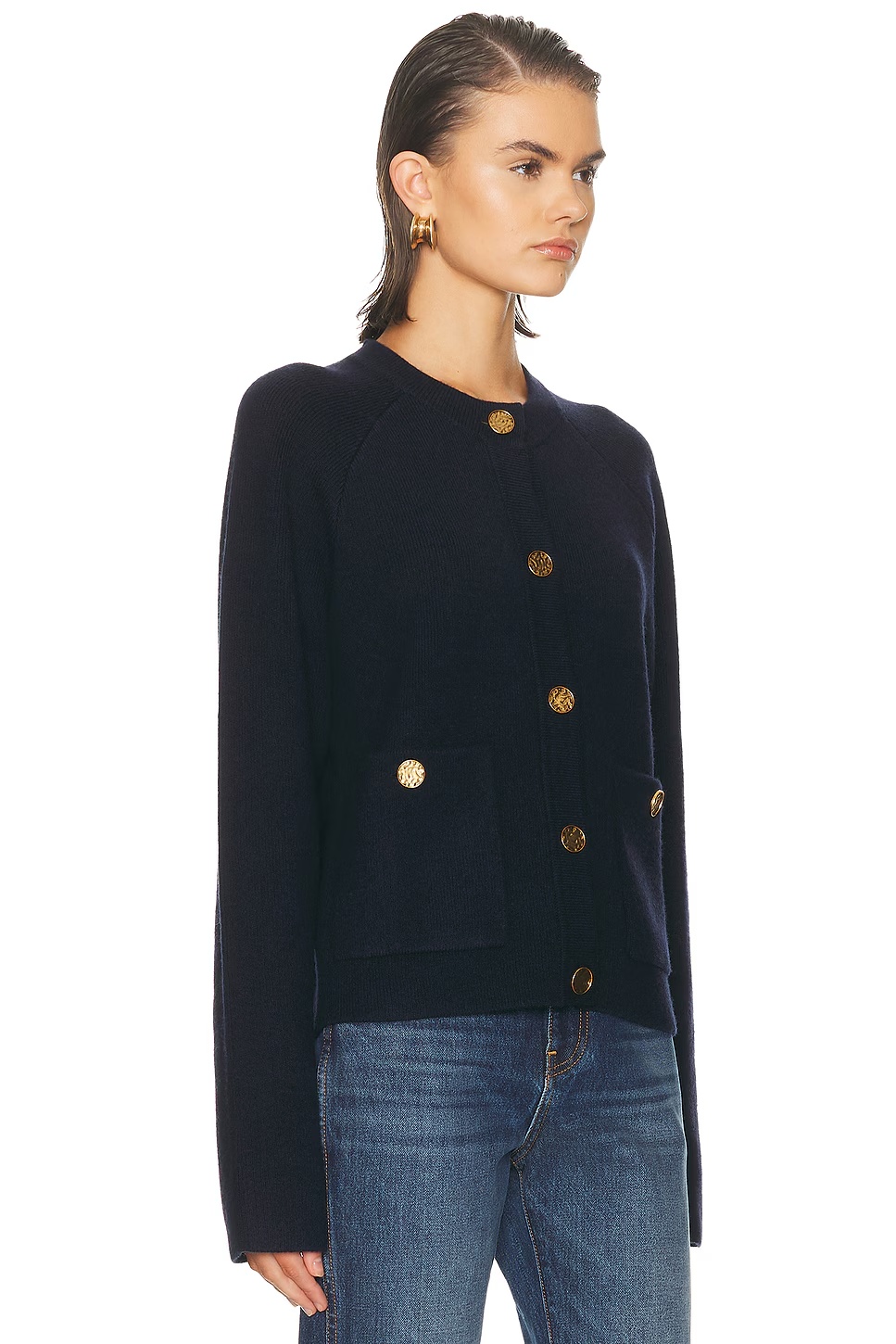 Hammered Button Cardigan Navy