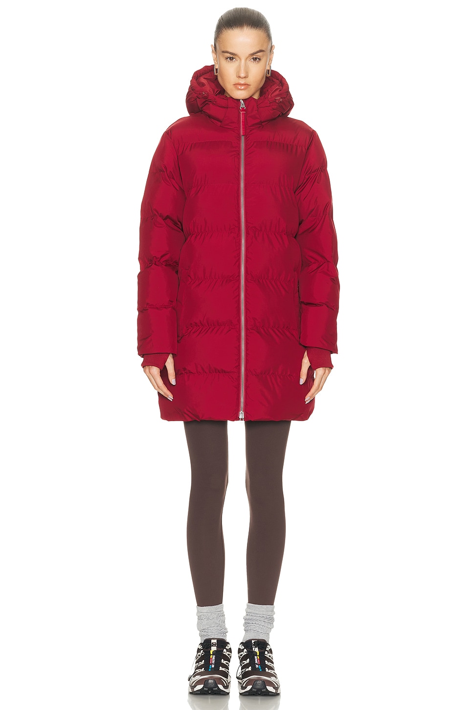 Warm Up Long Puffer Jacket Ruby Rush