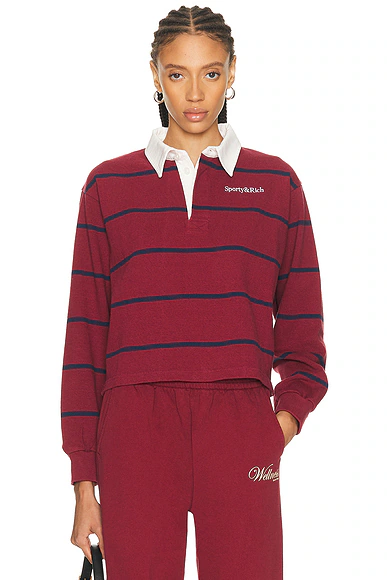 Serif Logo Rugby Polo Top Merlot, White, & Dark Navy