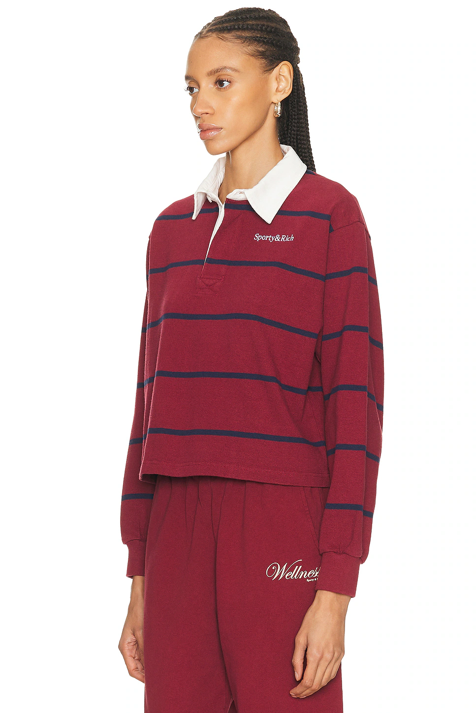 Serif Logo Rugby Polo Top Merlot, White, & Dark Navy