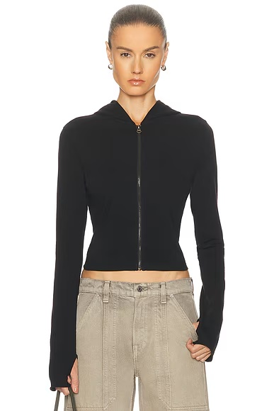 Shrunken Zip Hoodie Black