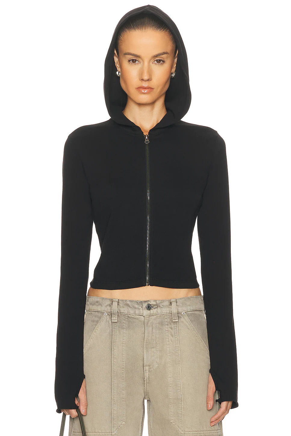 Shrunken Zip Hoodie Black