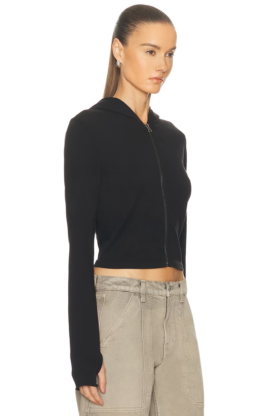 Shrunken Zip Hoodie Black