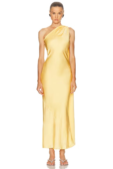 One Shoulder Dress With Cape Light Gold