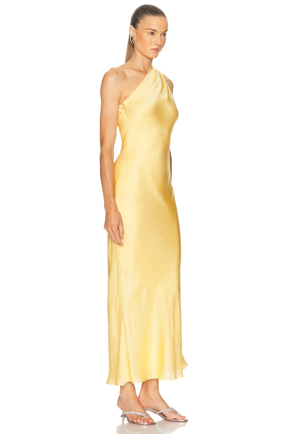 One Shoulder Dress With Cape Light Gold