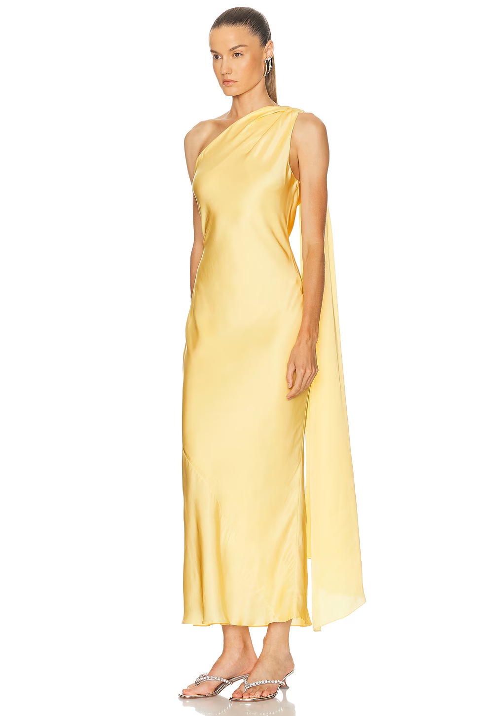 One Shoulder Dress With Cape Light Gold