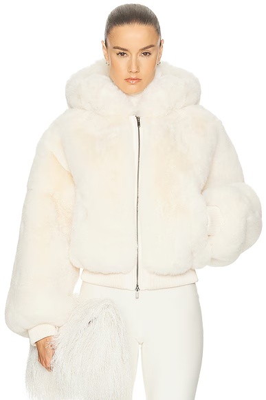 Ski Faux Fur Shrunken Zip Up Jacket Egret