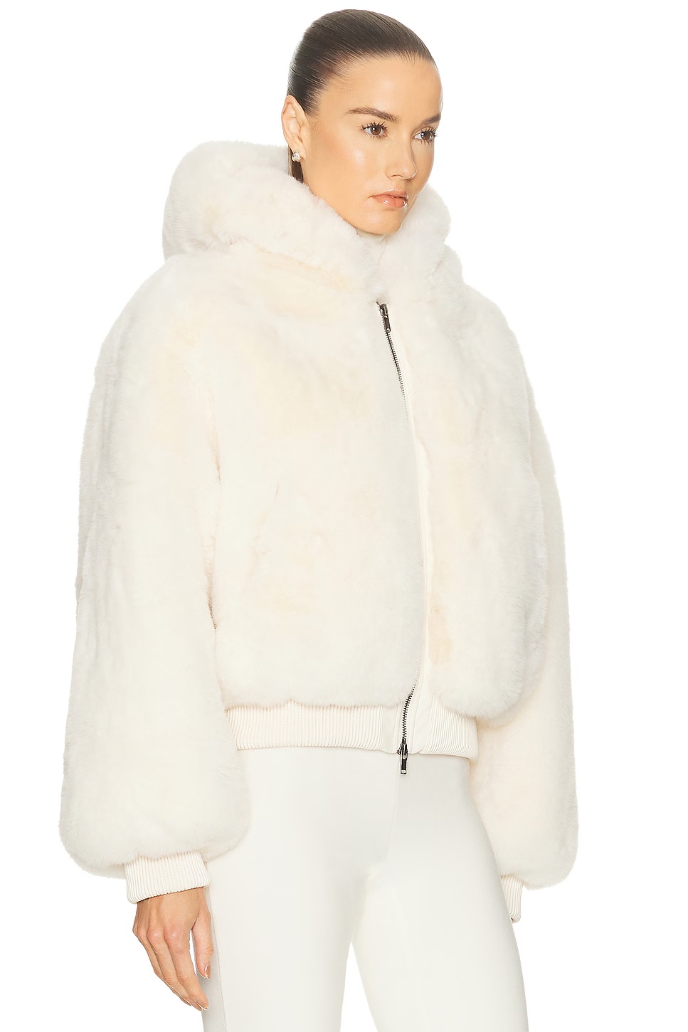 Ski Faux Fur Shrunken Zip Up Jacket Egret
