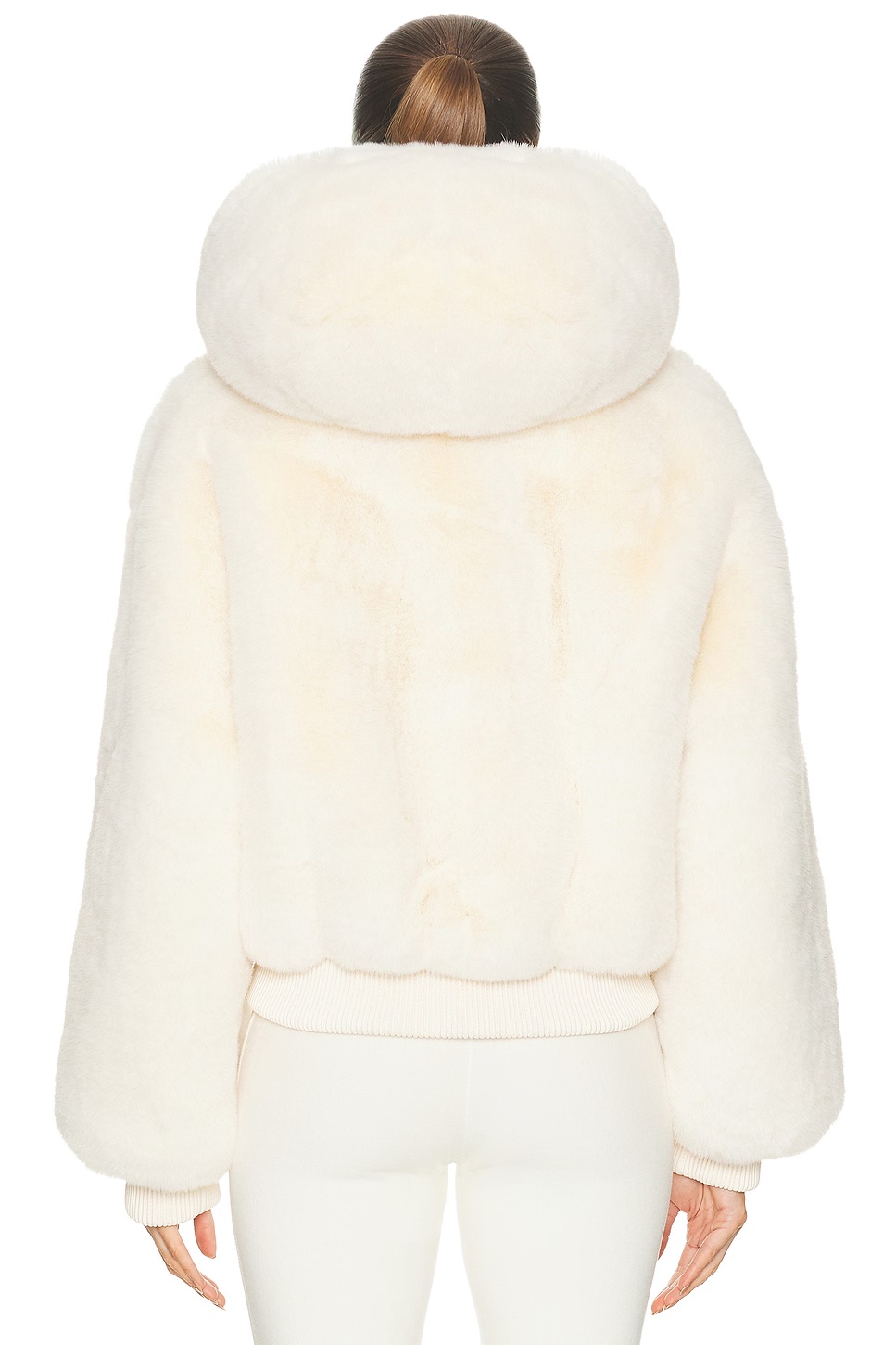 Ski Faux Fur Shrunken Zip Up Jacket Egret