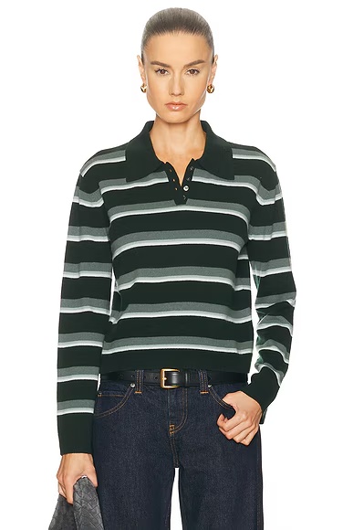 Zoe Stripe Polo Top Forest Stripe