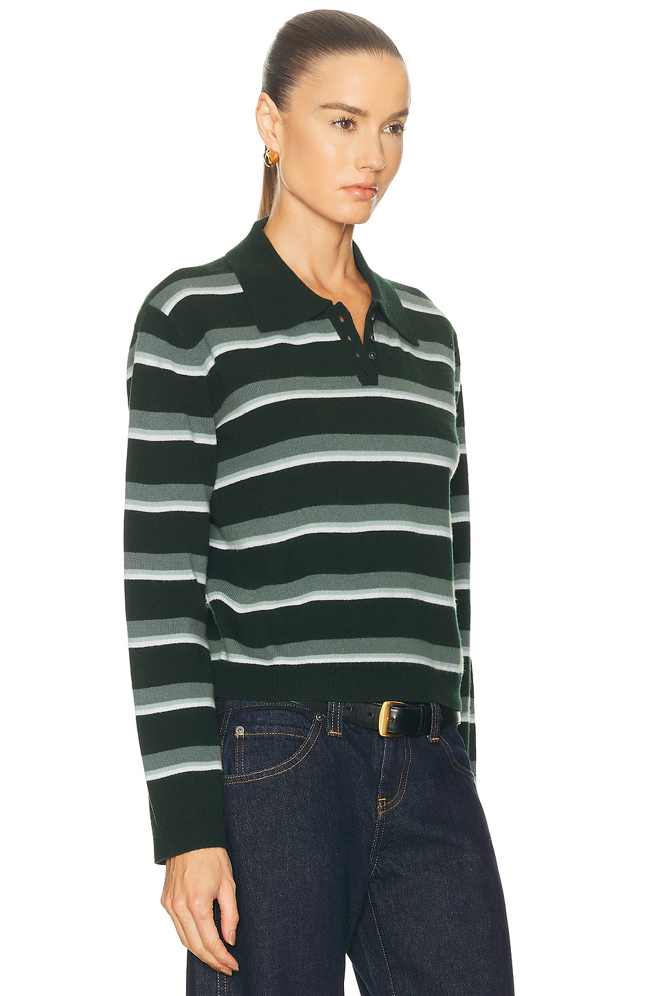Zoe Stripe Polo Top Forest Stripe