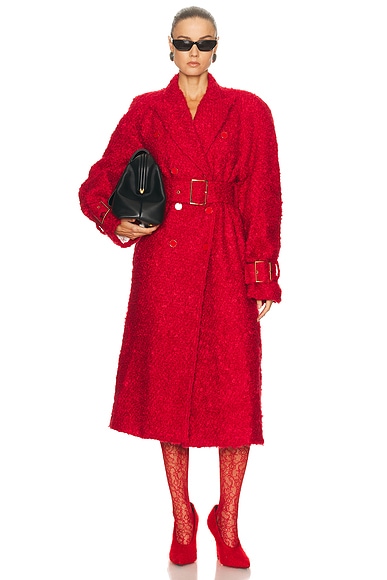 Long Belted Coat Red Tweed