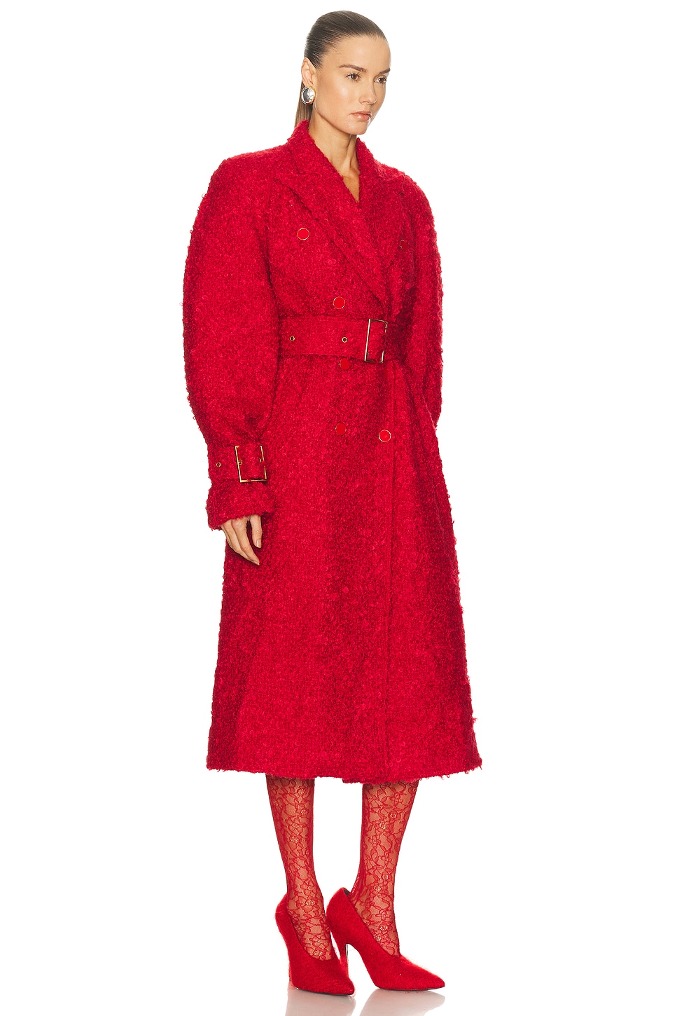 Long Belted Coat Red Tweed