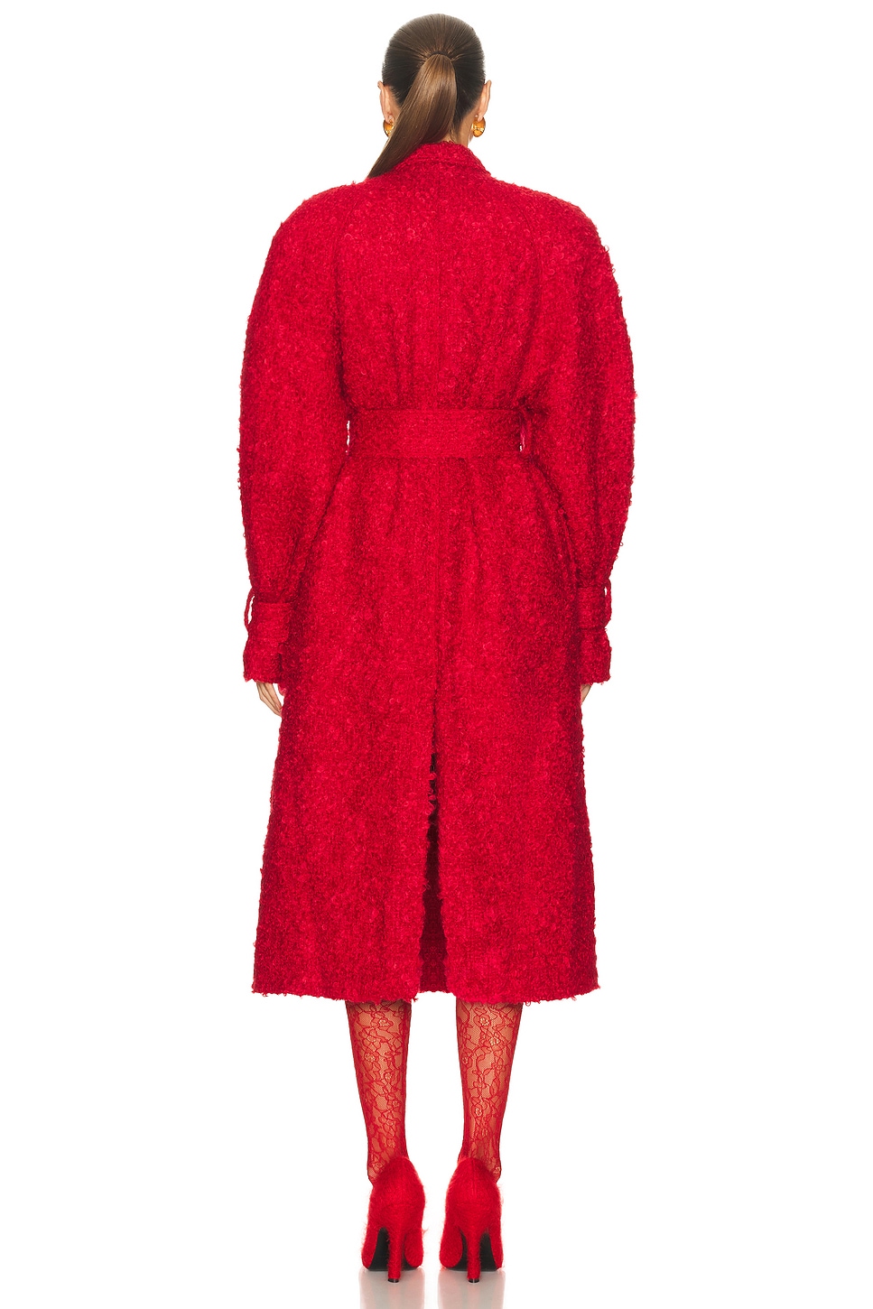 Long Belted Coat Red Tweed